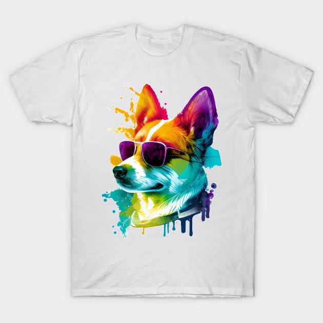 Colourful Cool Corgi Dog with Sunglasses T-Shirt by MLArtifex